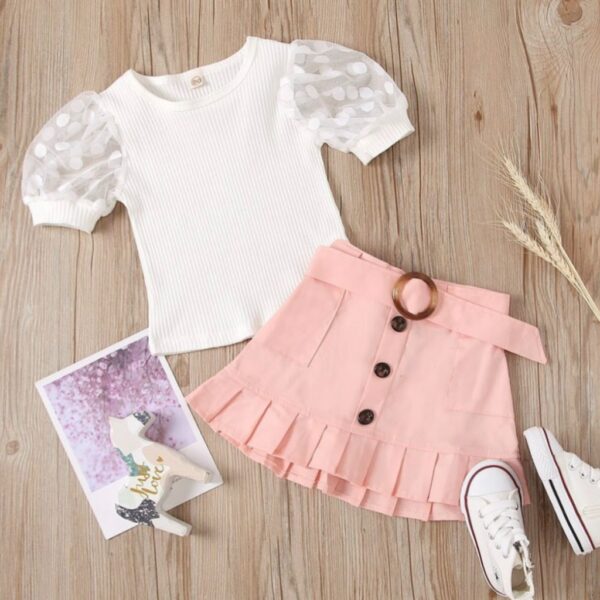 CONJUNTO POLLERA ROSA Y BLUSA  T 4-5 AÑOS