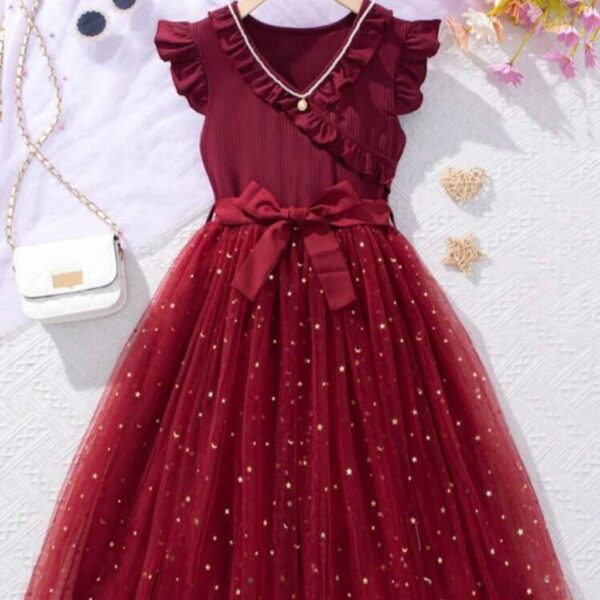 VESTIDO BORDO FALDA CON ESTRELLAS T 10 AÑOS