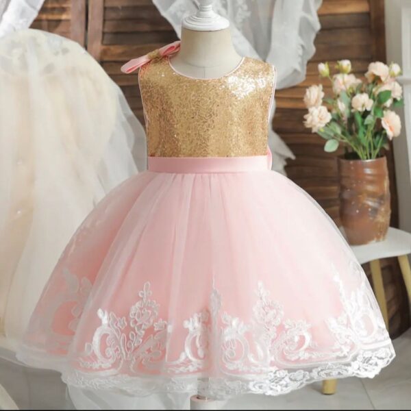 VESTIDO ELEGANTE ROSA Y DORADO T 2-3 AÑOS