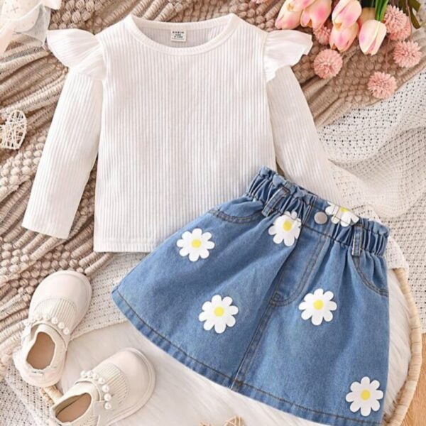 MANGAS LARGAS Y POLLERA DE JEAN MARGARITAS T 18-24M
