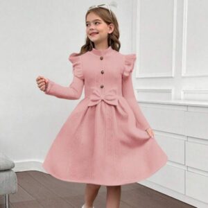 VESTIDO ROSA MANGAS LARGAS ELEGANTE T 10 AÑOS