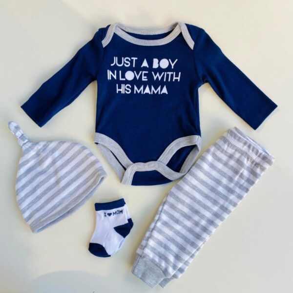 SET 4 PIEZAS BODY MANGA LARGA, PANTALON,GORRITO Y MEDIAS 100% ALGODON T 0-3 M - Imagen 2
