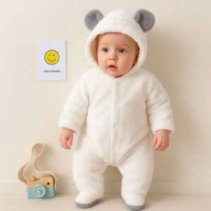 MONO PELUCHE CON CAPUCHA Y OREJITAS T 3-6 M