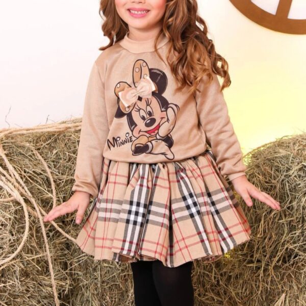 CONJUNTO BUZO MINNIE MARRÓN CON POLLERA  CUADRILLE T 4 AÑOS