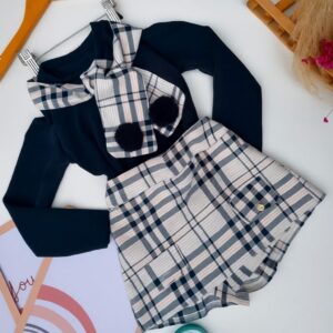 CONJUNTO MANGAS LARGAS CON SHORT POLLERA Y BUFANDA CUADRILLE T 2-3 AÑOS