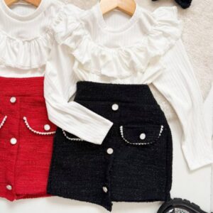 CONJUNTO MANGAS LARGAS CON SHORT POLLERA NEGRO T 6 AÑOS