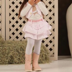 CONJUNTO MANGA LARGA, CHALEQUITO, POLLERA Y CINTO ROSA T 2-3  AÑOS