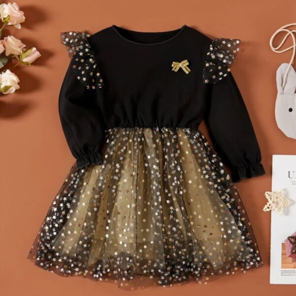 VESTIDO NEGRO CON DORADO T 2-3 AÑOS