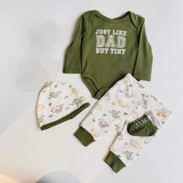 SET 4 PIEZAS BODY MANGA LARGA, PANTALON, GORRITO Y MEDIAS 100% ALGODON T 0-3 M - Imagen 2