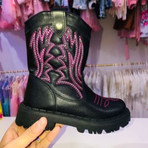 BOTITA TIPO TEXANA NEGRO CON DETALLE ROSA