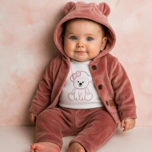 SET 3 PIEZAS  PLUSH, BODY MANGAS LARGAS, PANTALON, CAMPERA 6-9 MESES