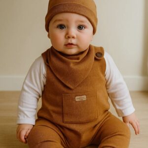 SET 4  PIEZAS TELA DARLON MANGAS LARGAS, JARDINERO, BABERO Y GORRITO T 1-3 MESES