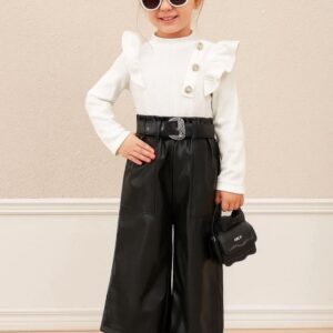 CONJUNTO MANGAS LARGAS, PANTALON CUERINA, CINTO Y MOÑO T 7 AÑOS