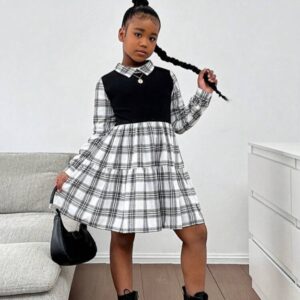 VESTIDO CUADRILLE NEGRO Y BLANCO T 11 AÑOS