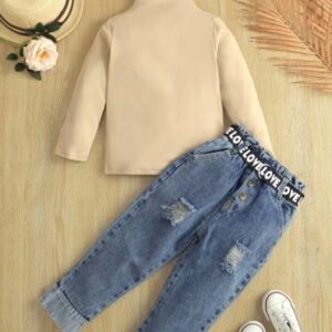 CONJUNTO POLERA BEIGE CON JEANS T 2-3 AÑOS
