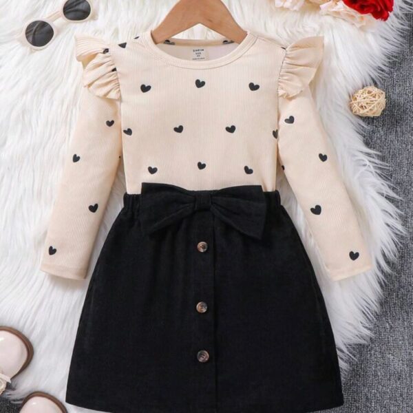 CONJUNTO 2 PIEZAS, REMERA MANGA LARGA BEIGE CON FALDA CORDEROY T 4 AÑOS