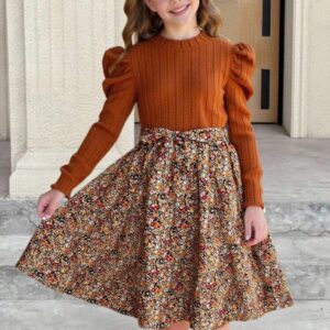 VESTIDO TERRACOTA FALDA FLOREADA T 10 AÑOS