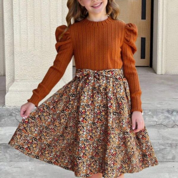 VESTIDO TERRACOTA FALDA FLOREADA T 9 AÑOS