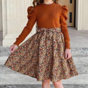 VESTIDO TERRACOTA FALDA FLOREADA T 12 AÑOS