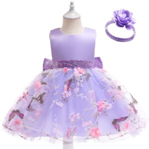 VESTIDO DE FIESTA LILA CON VINCHA T 3 AÑOS