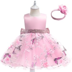 VESTIDO DE FIESTA ROSA CON VINCHA T 2-3 AÑOS