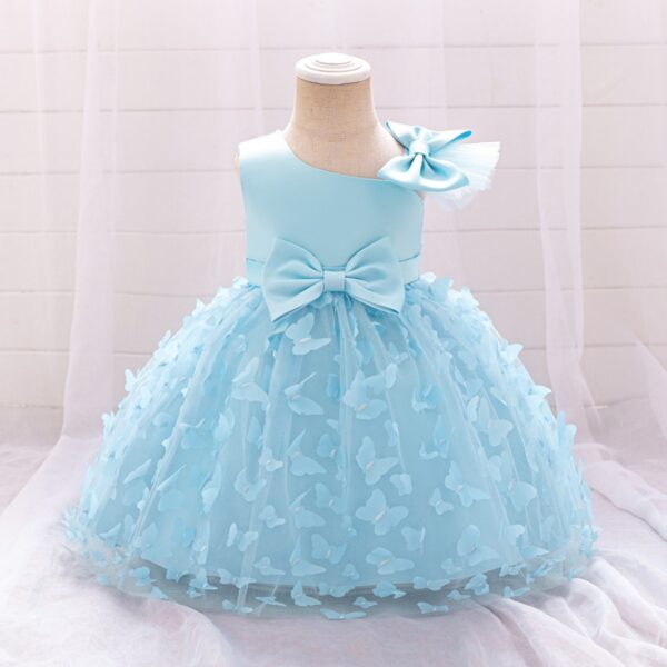 VESTIDO DE FIESTA CELESTE CON MARIPOSAS T 18-24 MESES