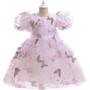 VESTIDO DE FIESTA BLANCO CON MARIPOSAS Y FLORES T 2-3 AÑOS