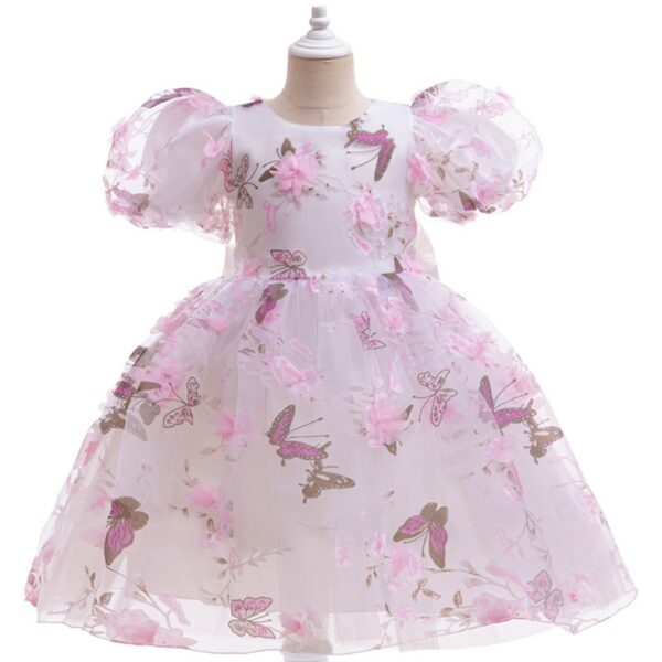 VESTIDO DE FIESTA BLANCO CON MARIPOSAS Y FLORES T 2-3 AÑOS