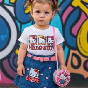 CONJUNTO REMERA, SHORT POLLERA, CINTO Y CARTERITA HELLO KITTY