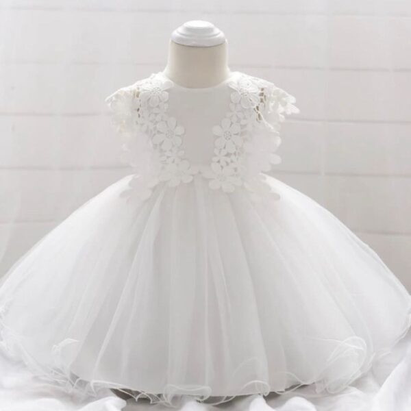 VESTIDO BLANCO CON DETALLES FLORES T 6-9 M