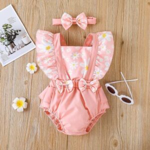 BODY ROSA CON MARGARITAS CON VINCHA 6-9 MESES