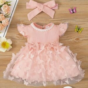 VESTIDO MARIPOSAS CON LAZO PARA VINCHA T 6-9 MESES