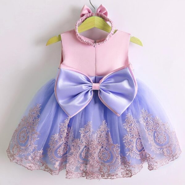 VESTIDO FIESTA ROSA Y LILA CON VINCHA 9-12 MESES