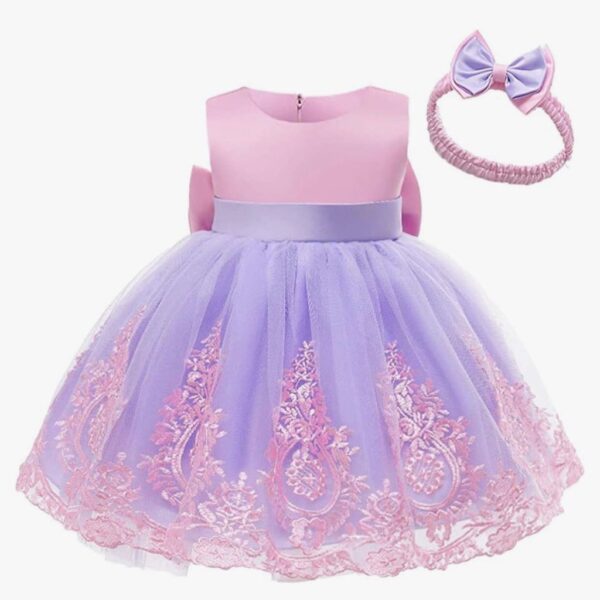 VESTIDO FIESTA ROSA Y LILA CON VINCHA 3-6 MESES - Imagen 2