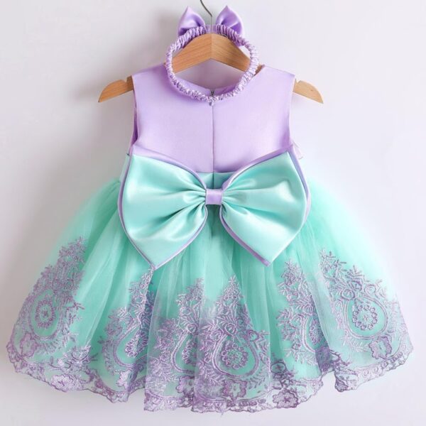 VESTIDO FIESTA LILA Y VERDE AGUA CON VINCHA T 9-12 MESES - Imagen 2