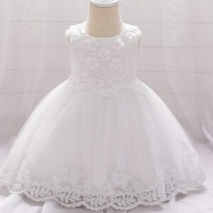 VESTIDO BLANCO FLORES Y PERLAS T 3-6 MESES