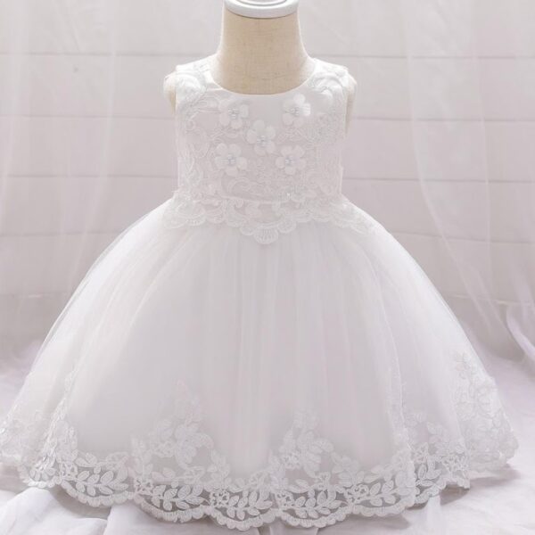 VESTIDO BLANCO FLORES Y PERLAS T 3-6 MESES