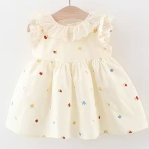 VESTIDO CRUDO CON BORDADITOS FLORES T 9-12 MESES