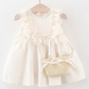 VESTIDO CRUDO CON CARTERITA T 6-9 MESES