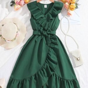 VESTIDO VERDE CON VOLADOS T 8 AÑOS