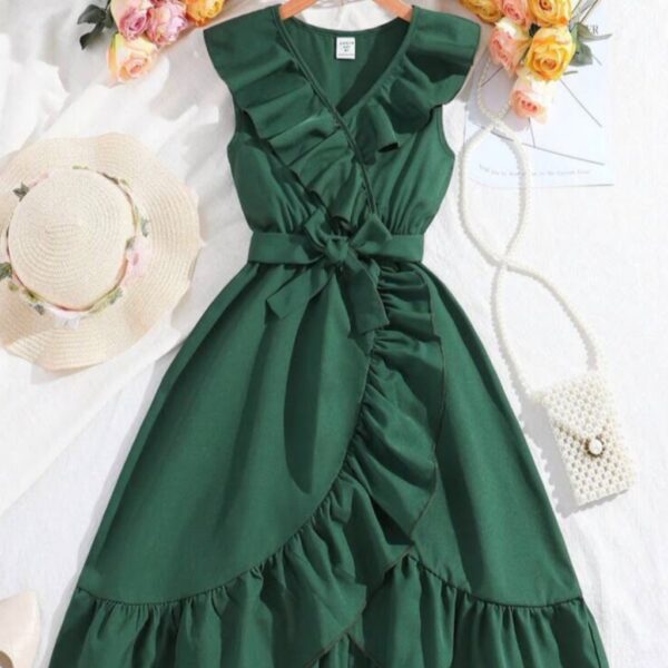VESTIDO VERDE CON VOLADOS T 8 AÑOS