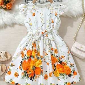 VESTIDO FLOREADO Y CINTO T 5 AÑOS
