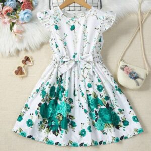VESTIDO BLANCO FLOREADO CON CINTO T 5 AÑOS