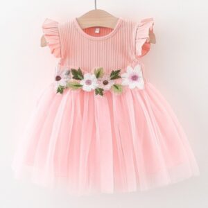 VESTIDO ROSA DETALLES FLORES T 18-24 MESES