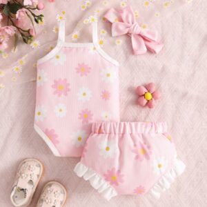 CONJUNTO SHORT, BODY Y VINCHA MARGARITAS  3-6 MESES