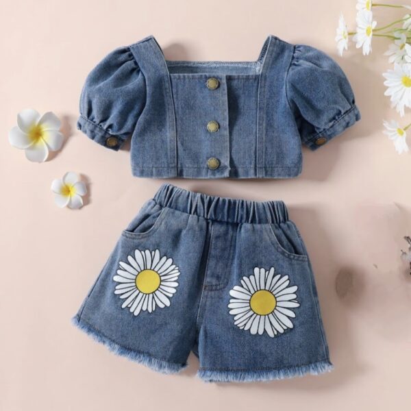 CONJUNTO SHORT JEAN MARGARITAS Y CROP JEAN T 4 AÑOS