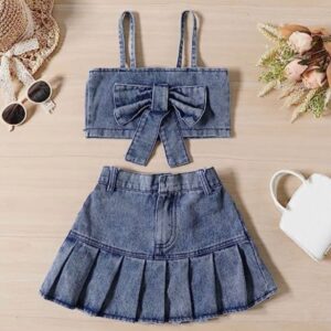 CONJUNTO POLLERA TABLEADA Y CROP TOP T 5 AÑOS