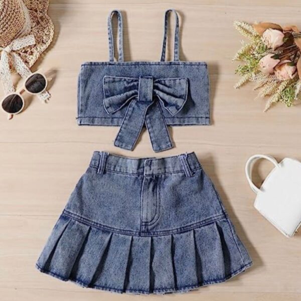 CONJUNTO POLLERA TABLEADA Y CROP TOP T 5 AÑOS