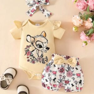 CONJUNTO BODY, SHORT Y VINCHA T 0-3 MESES