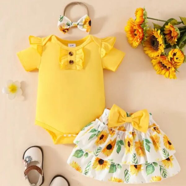 BODY AMARILLO CON POLLERITA Y VINCHA T 9-12 MESES